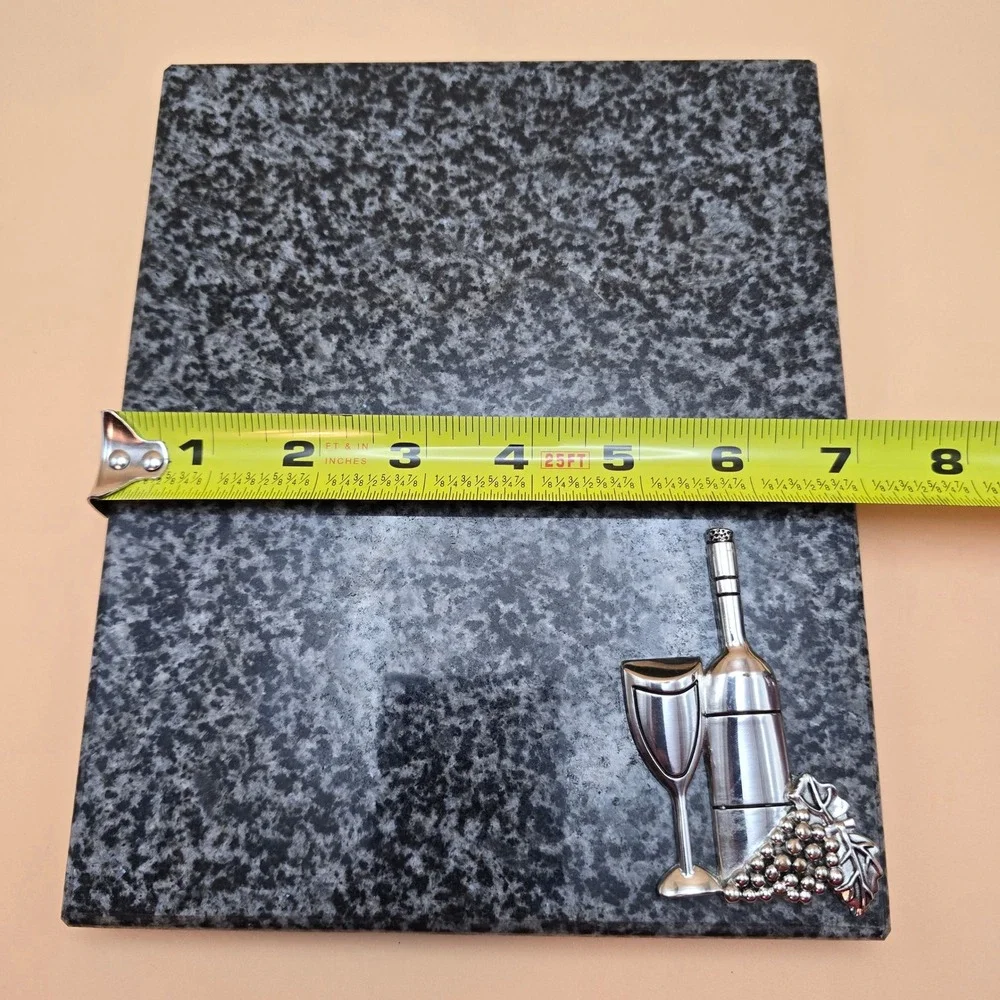 Granite Cheese Board Trivet Wine Bottle Glass Grapes Metal Accent Kitchen‎ Decor